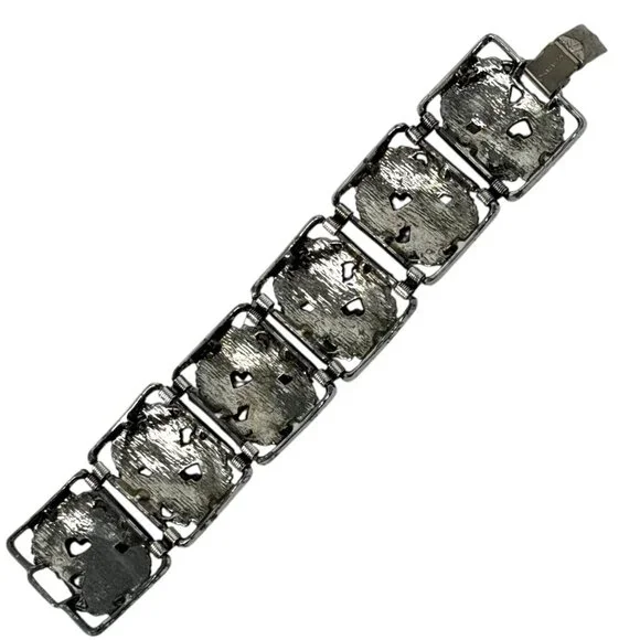Vintage Sarah Coventry Floral SilverTone Panel Bracelet Antique Garden Sunflower - Picture 6 of 13